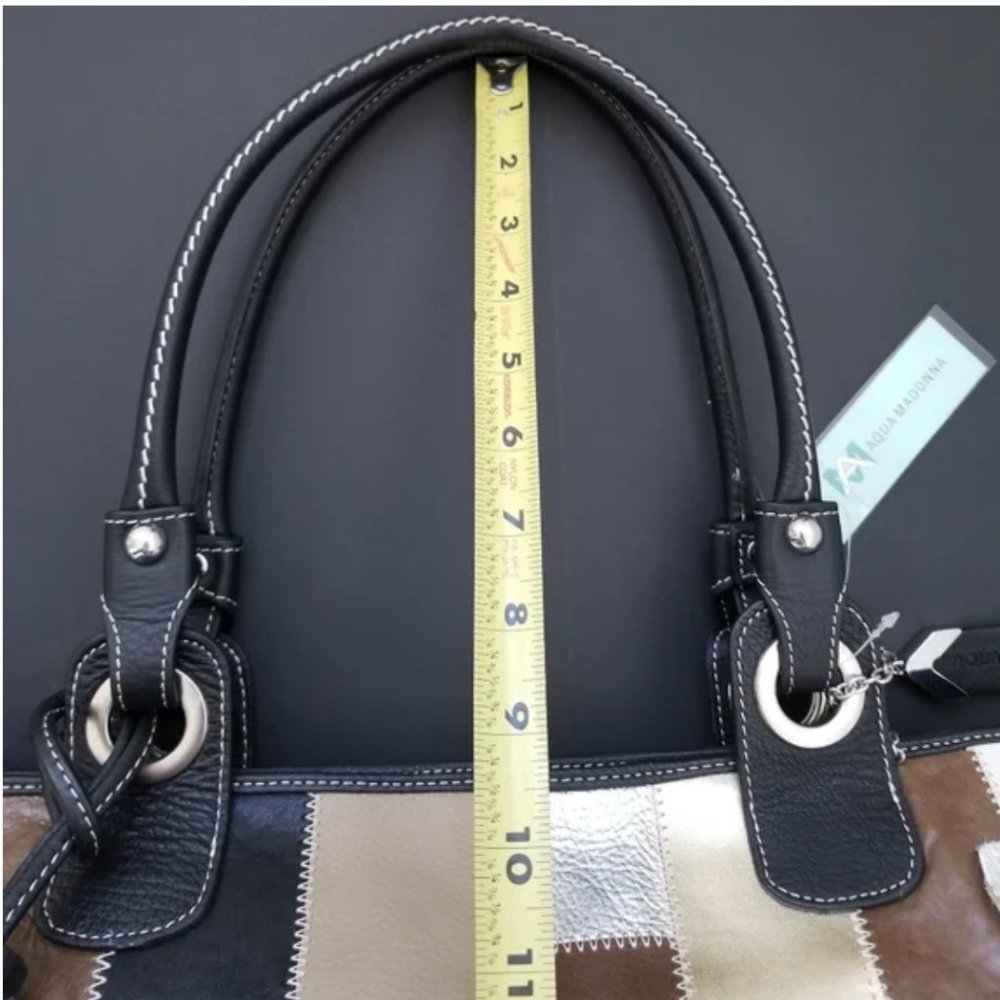 NWT DESIGNER DIRECT!! AQUA MADONNA Large Leather Patchwork Tote - Picture 2 of 8